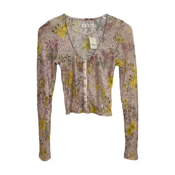 Free People Angelina Top Small Pink Floral Print Lace New Sheer Romantic Cottage - Picture 2 of 7